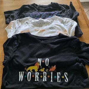 Bundle of Three Junior size Small graphic T-shirts.